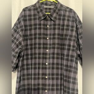 Beyond the Limit Mens Black & Gray Plaid Button Down Short Sleeve 4XL
